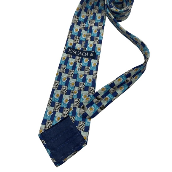 ESCADA Blue Geometric Floral Silk LUXURY Tie ITALY - Picture 2 of 4